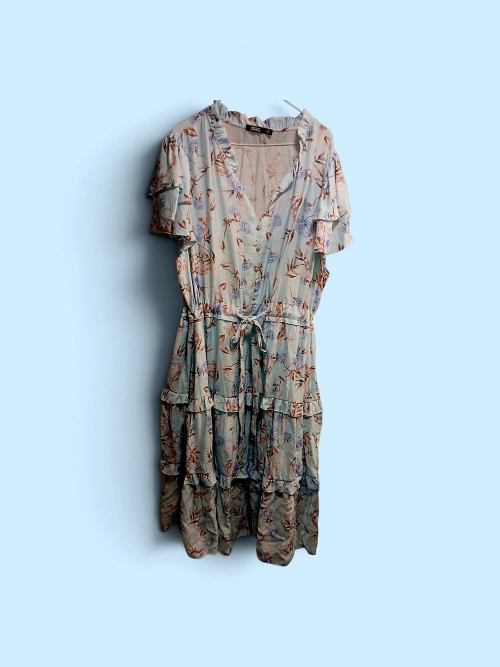 Cure Pale Blue Floral Tiered Midi Dress